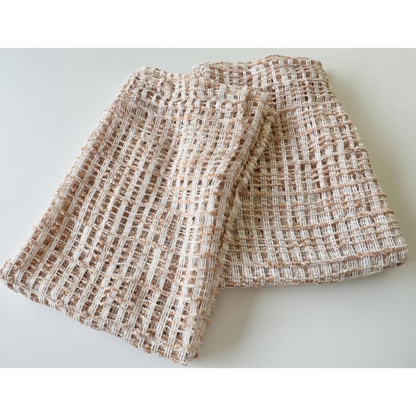 Vintage 70s curtain, cream and tan mesh panel