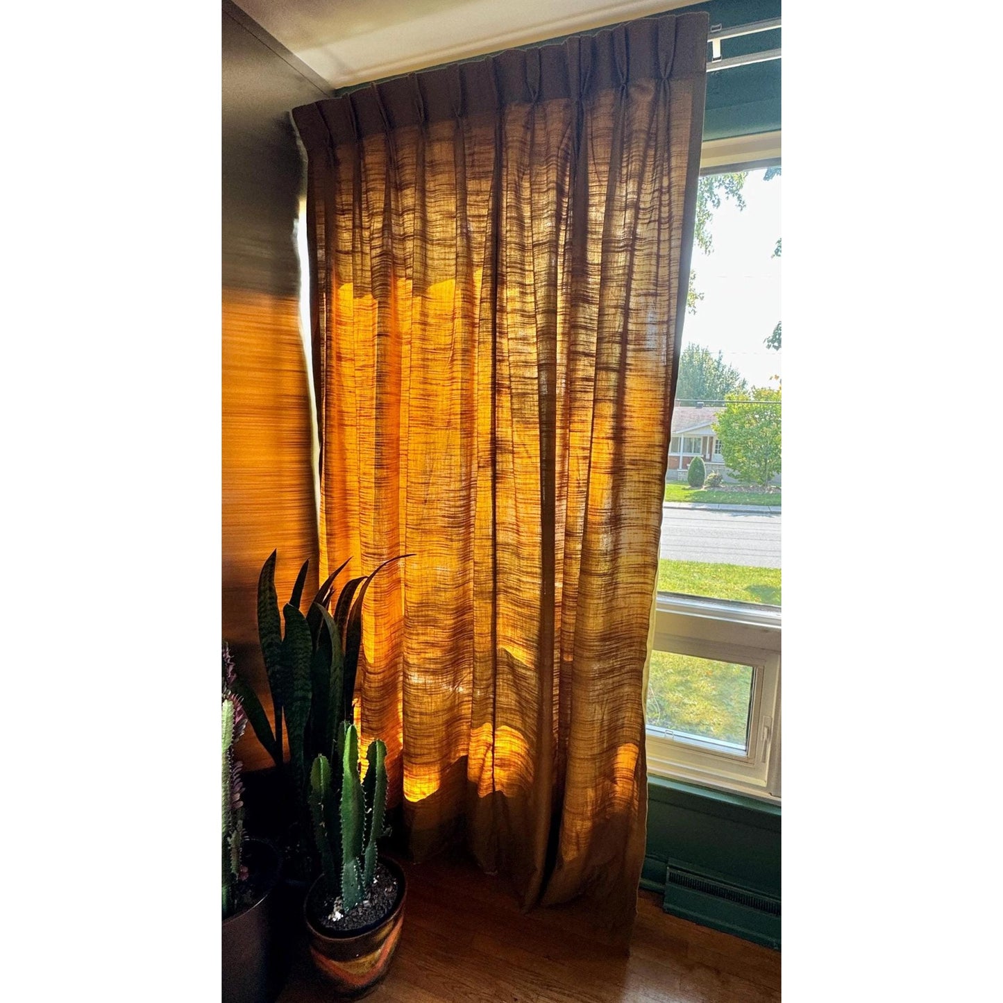 Vintage 60s pleated curtain, golden yellow light filtering panel