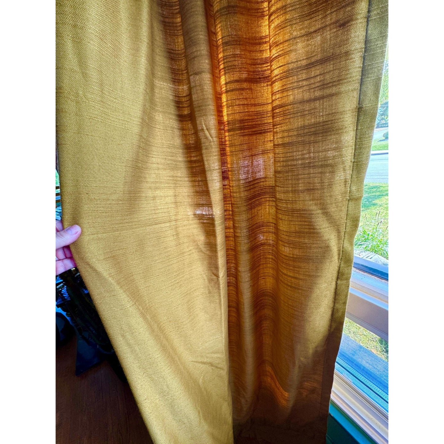 Vintage 60s pleated curtain, golden yellow light filtering panel