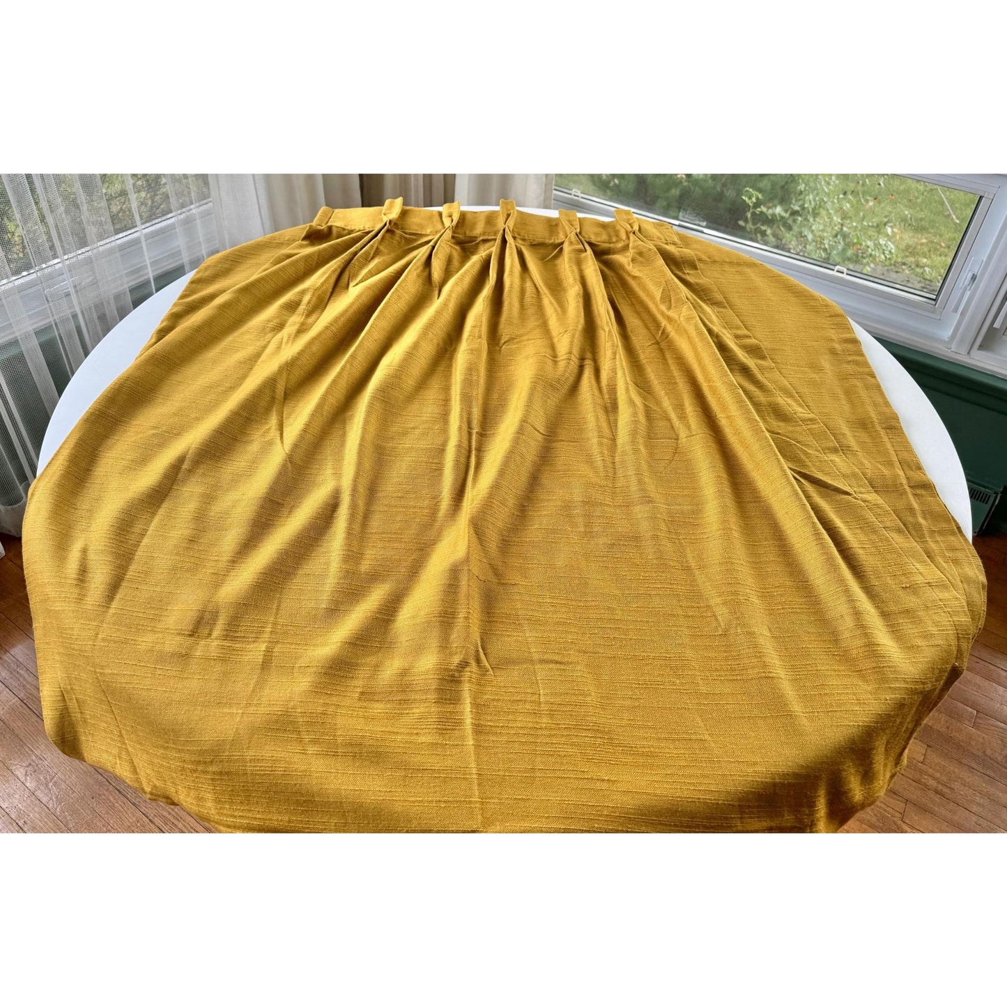 Vintage 60s pleated curtain, golden yellow light filtering panel