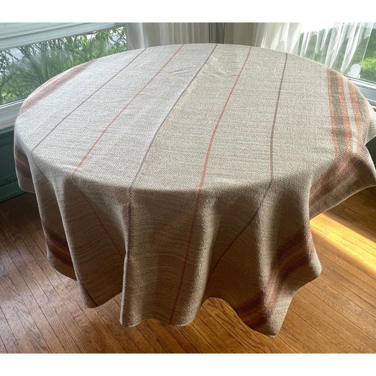 Vintage 80s tablecloth, beige brown and orange, rectangular