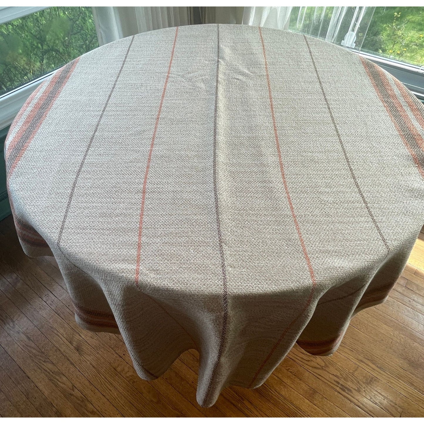 Vintage 80s tablecloth, beige brown and orange, rectangular