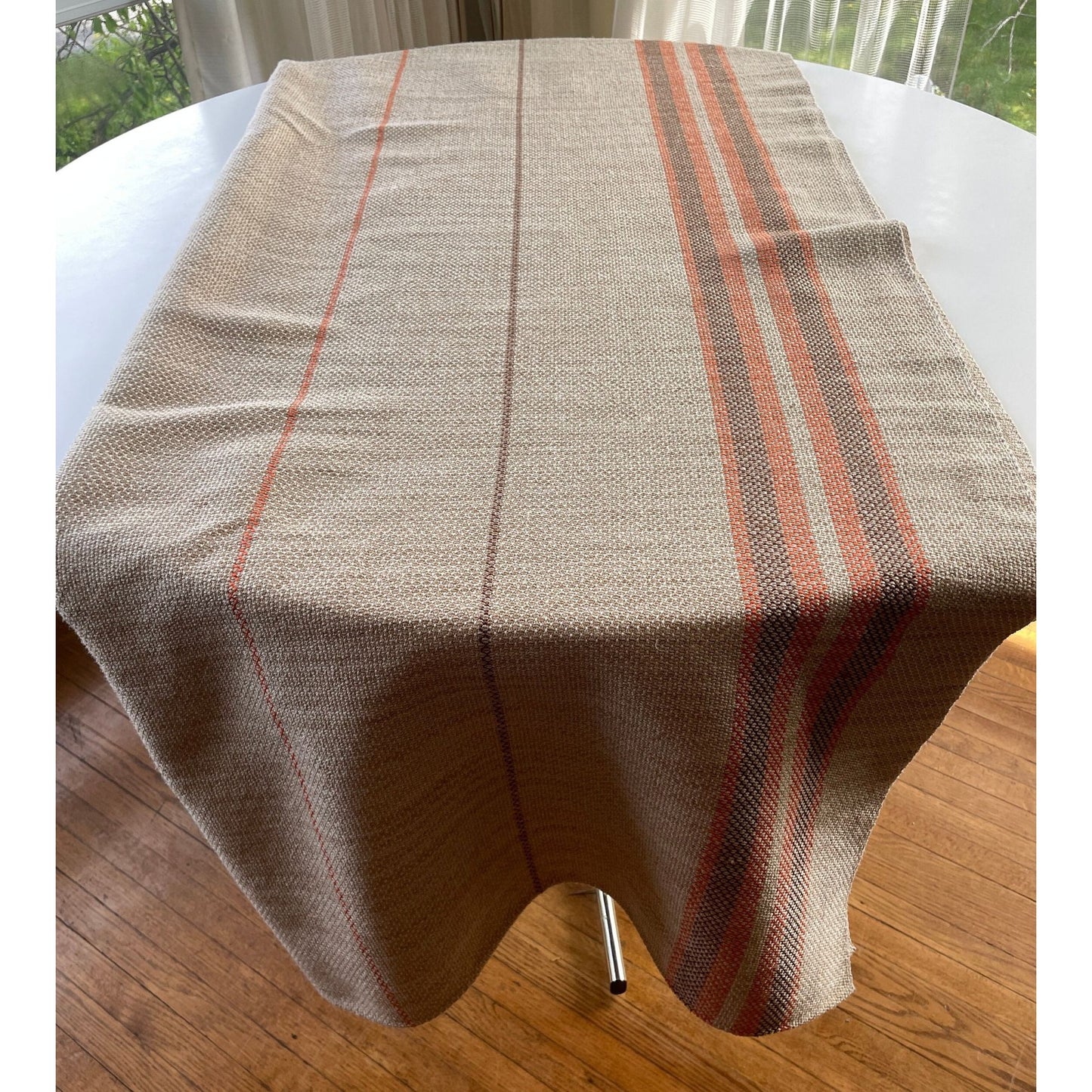 Vintage 80s tablecloth, beige brown and orange, rectangular