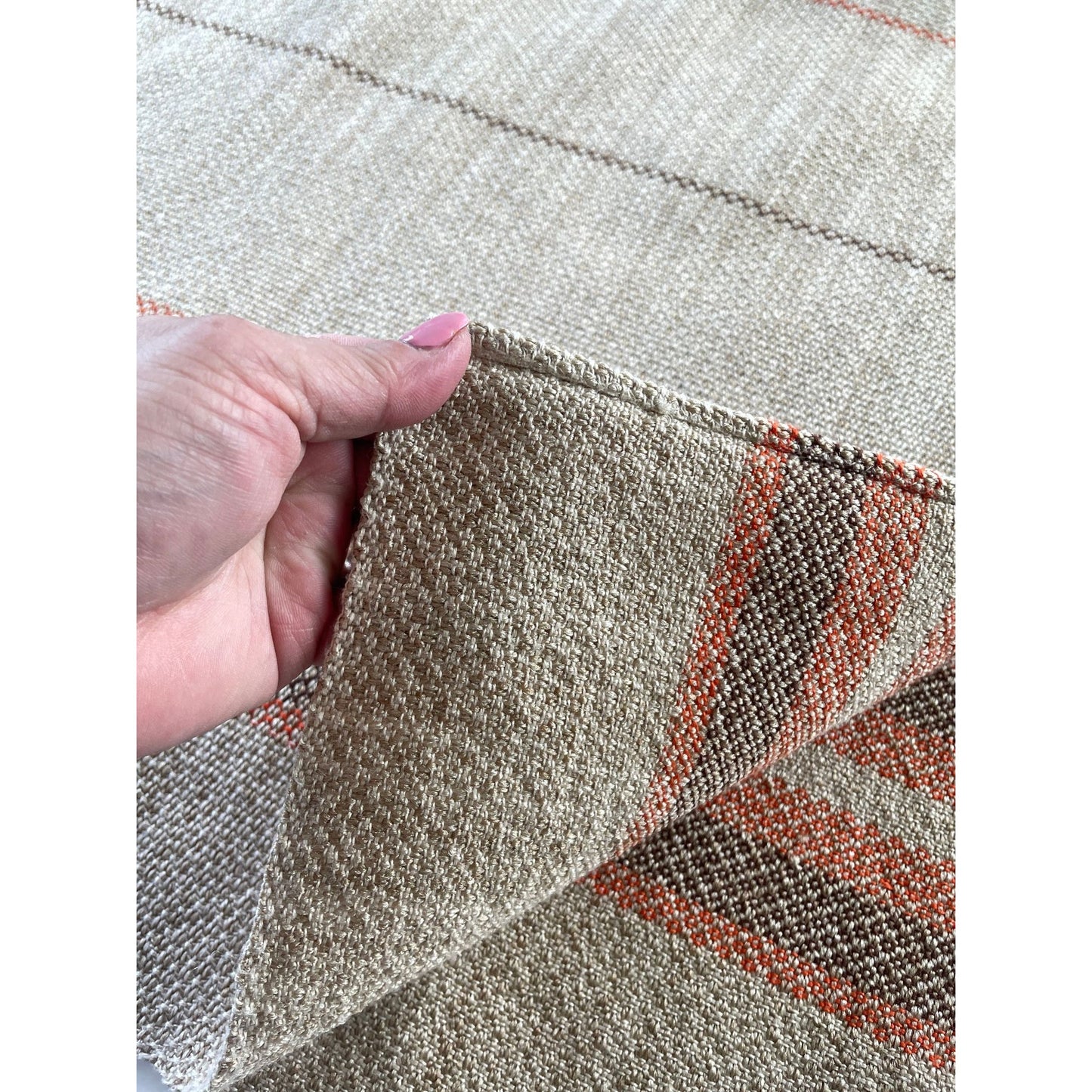 Vintage 80s tablecloth, beige brown and orange, rectangular