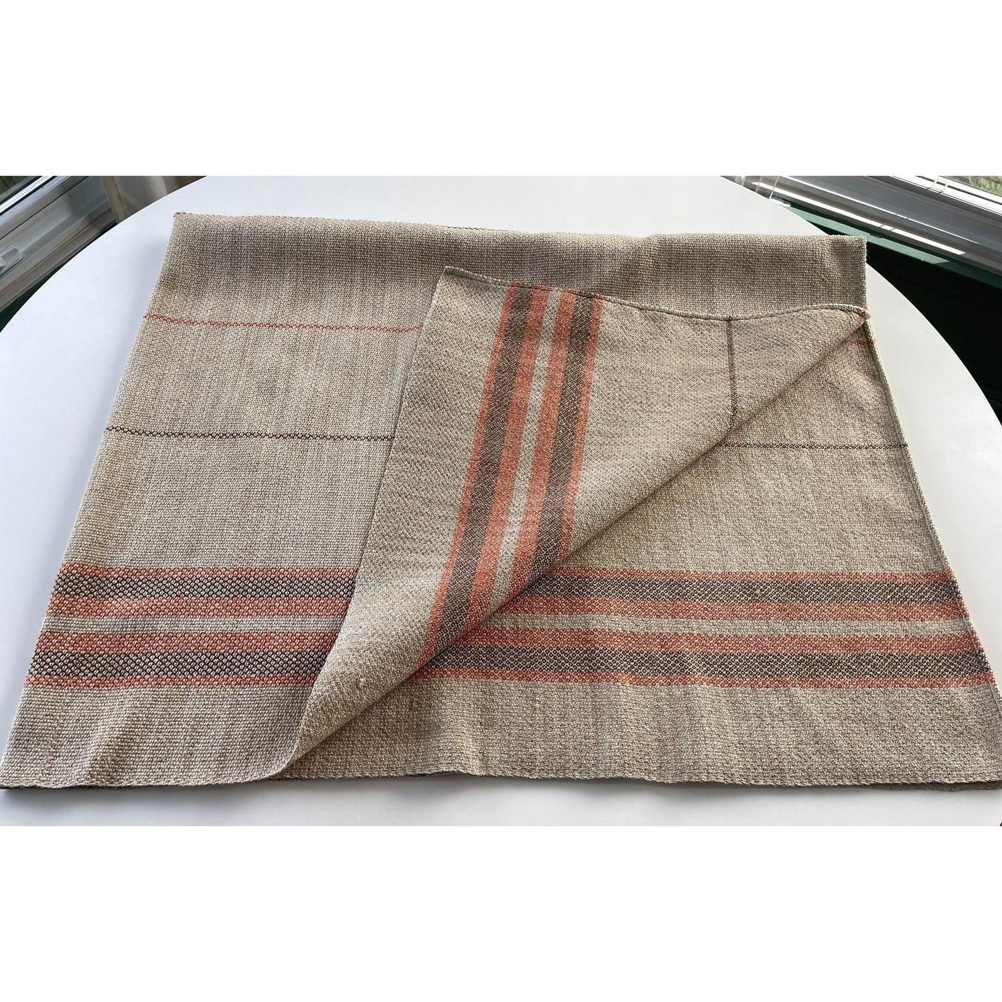 Vintage 80s tablecloth, beige brown and orange, rectangular