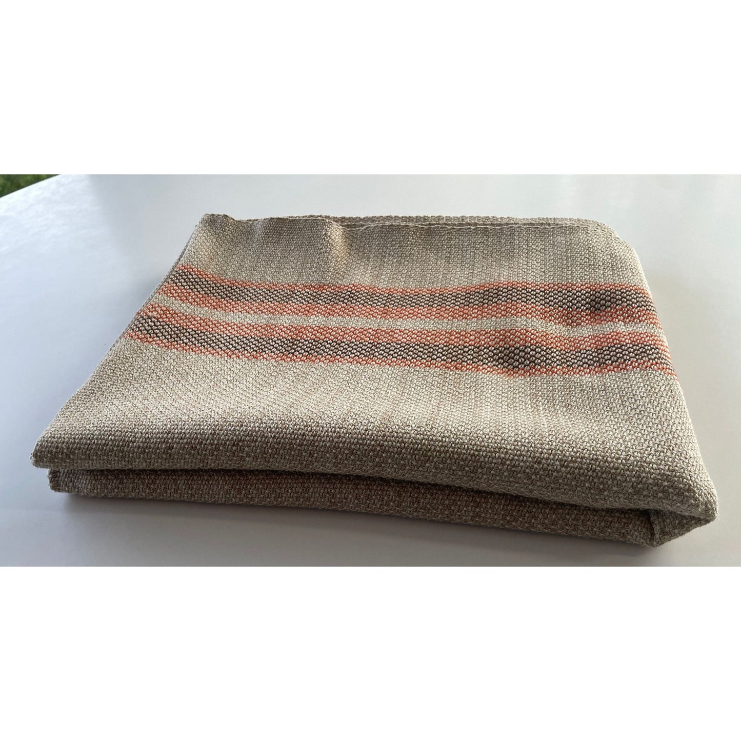 Vintage 80s tablecloth, beige brown and orange, rectangular