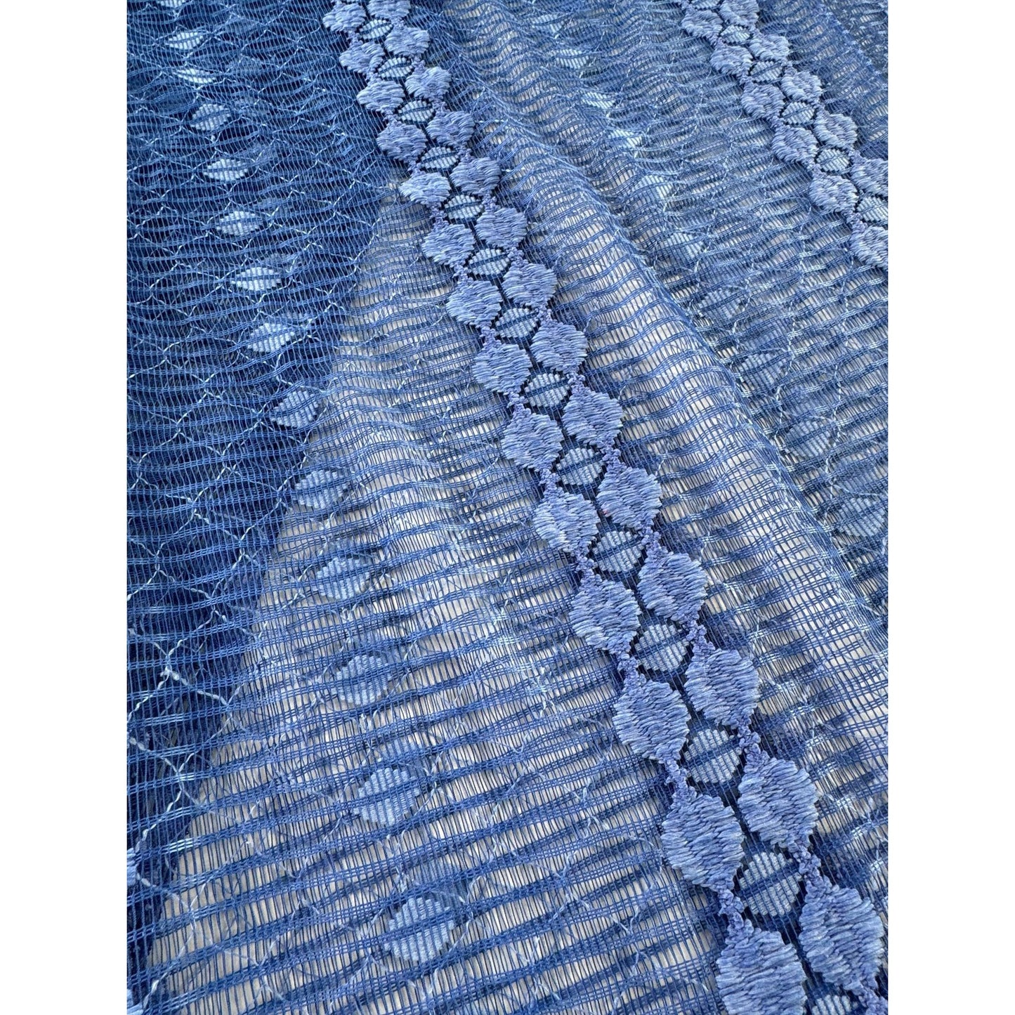 Vintage 70s curtain, groovy navy blue mesh panel