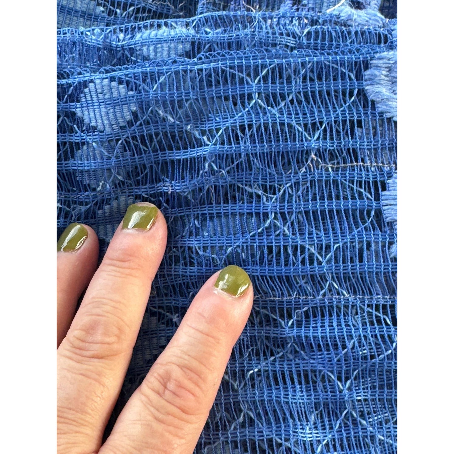 Vintage 70s curtain, groovy navy blue mesh panel