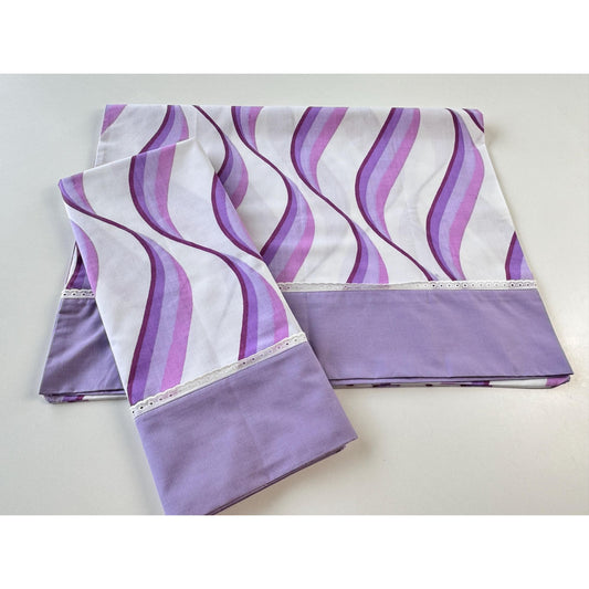 Vintage 70s pillowcases, purple lavender swirl pattern, Dan River Dantrel