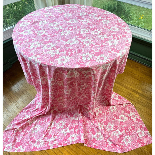 Vintage 70s flat /top sheet, pink flowers, full size, Wabasso