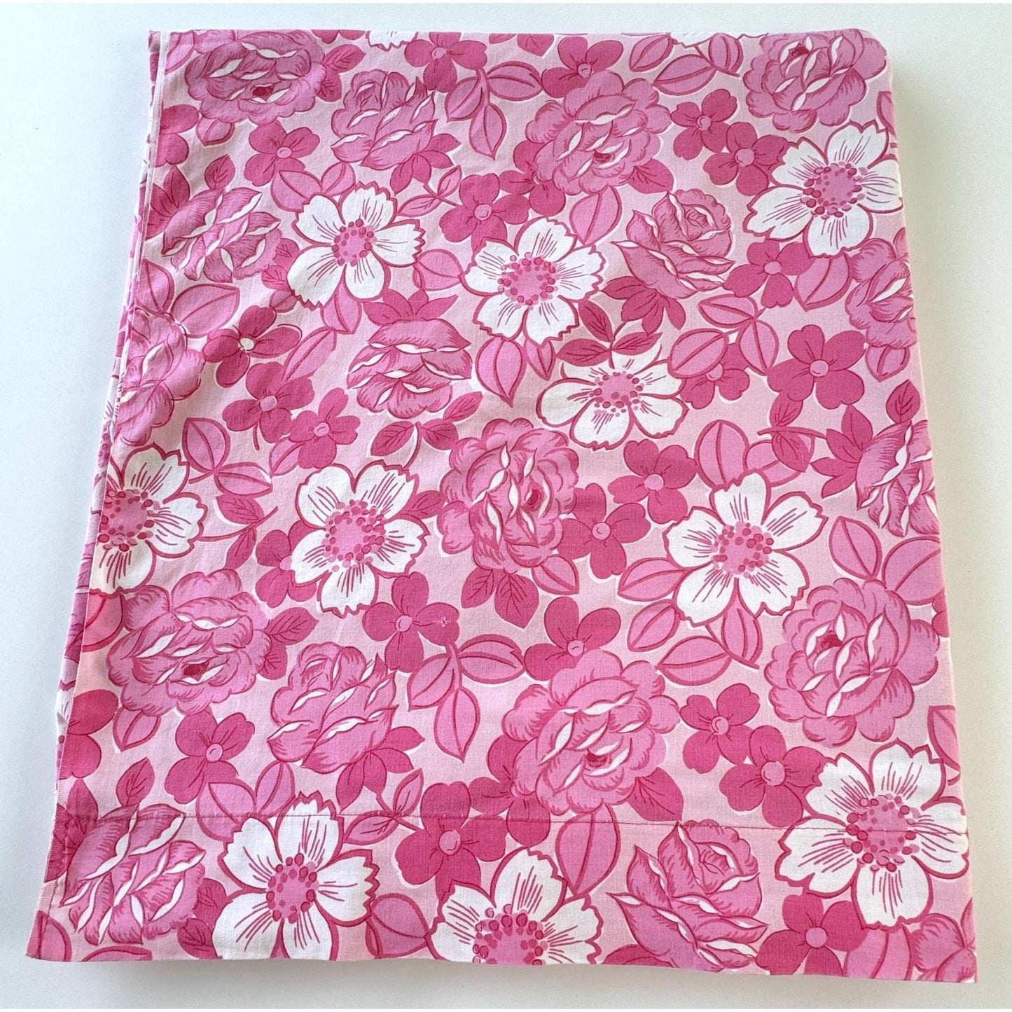 Vintage 70s flat /top sheet, pink flowers, full size, Wabasso