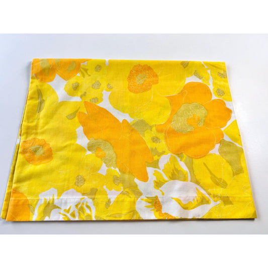 Vintage 1970s single pillowcase, yellow and orange flowers, Heritage