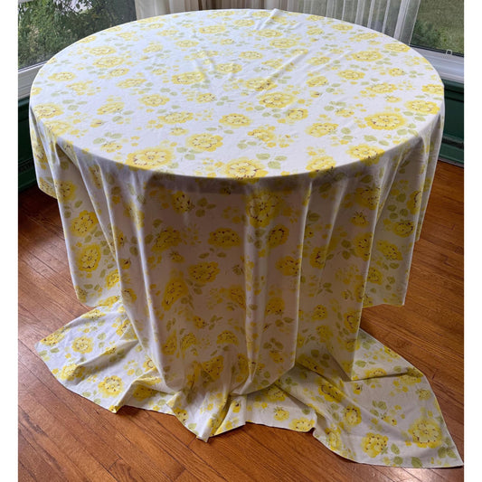 Vintage 1970s flat/top sheet, floral yellow pastel, twin size bed