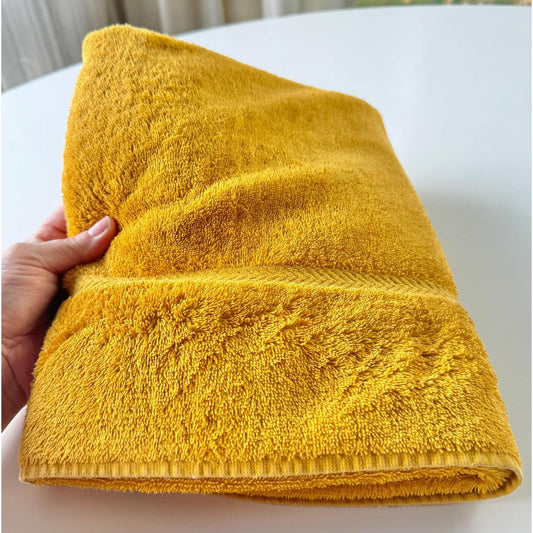 Vintage 1970s towel, terrycloth bath sheet, golden yellow, Martex Luxor