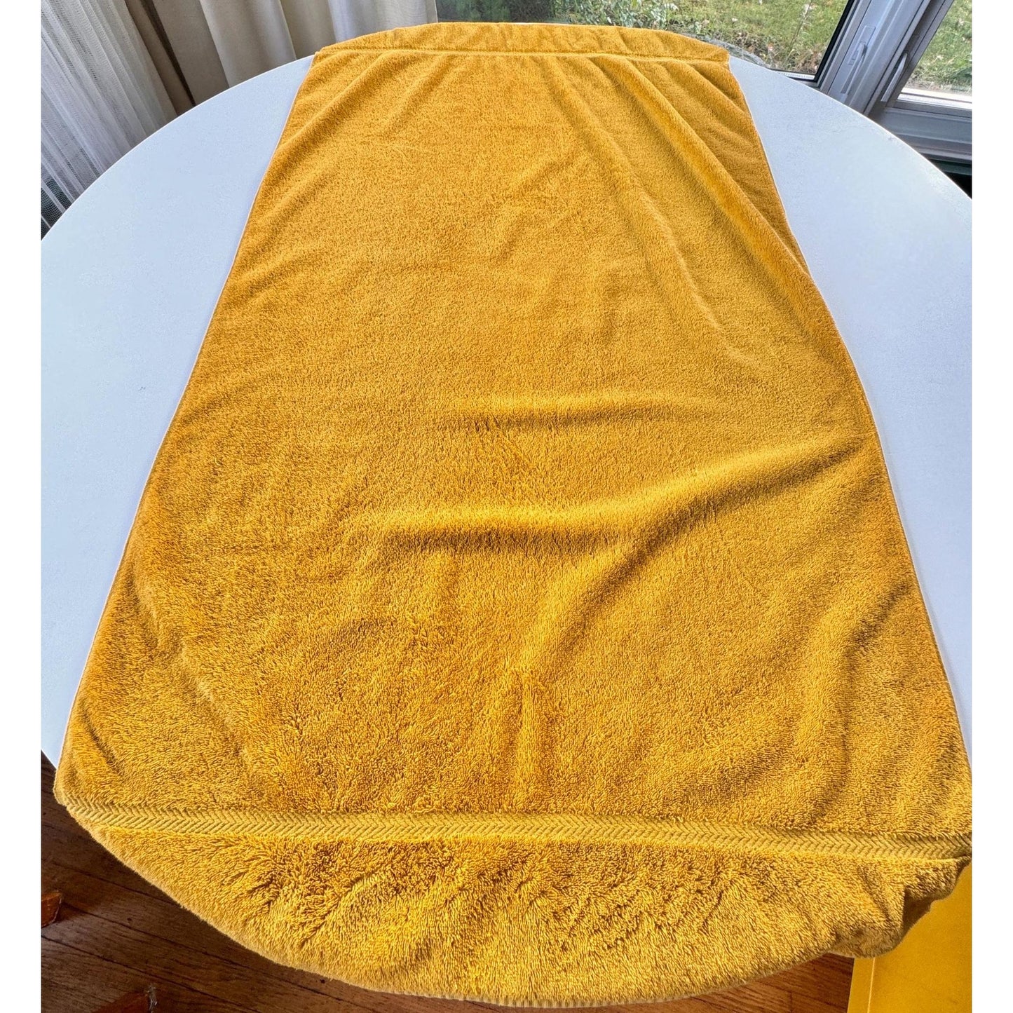 Vintage 1970s towel, terrycloth bath sheet, golden yellow, Martex Luxor