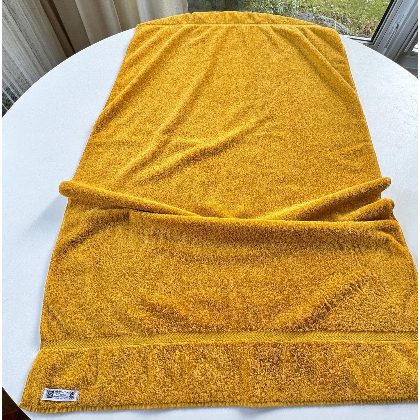 Vintage 1970s towel, terrycloth bath sheet, golden yellow, Martex Luxor