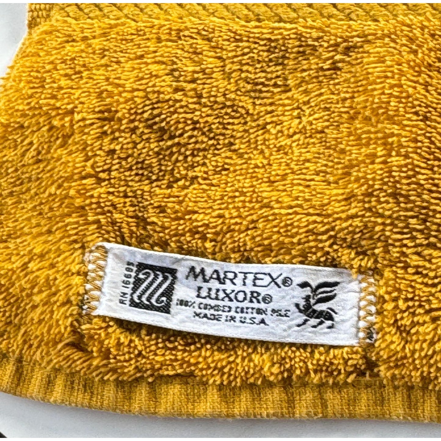 Vintage 1970s towel, terrycloth bath sheet, golden yellow, Martex Luxor