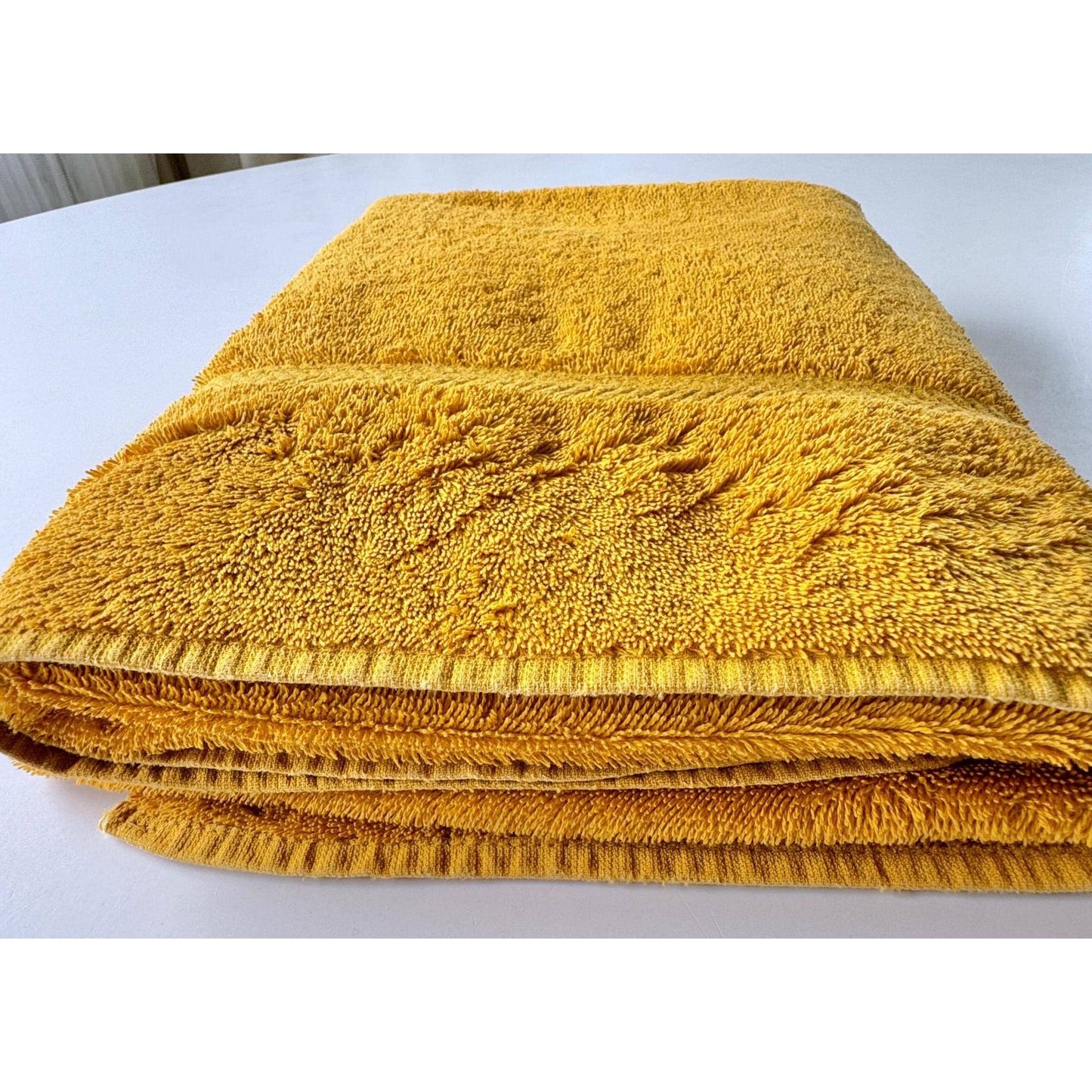 Vintage 1970s towel, terrycloth bath sheet, golden yellow, Martex Luxor