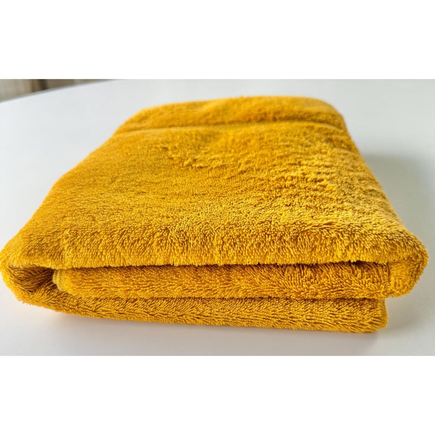 Vintage 1970s towel, terrycloth bath sheet, golden yellow, Martex Luxor