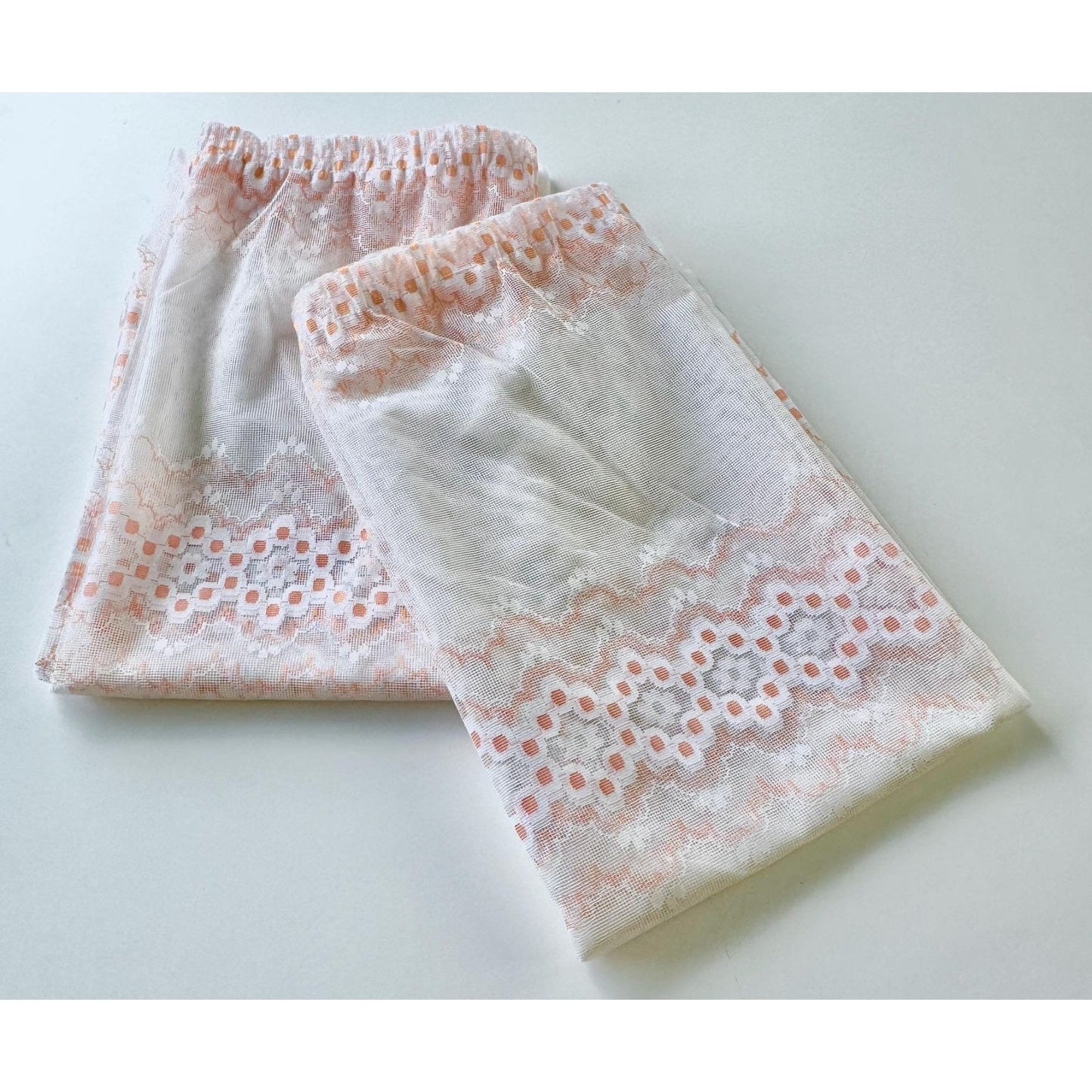 Vintage 70s curtain, white, creamy orange groovy floral pattern