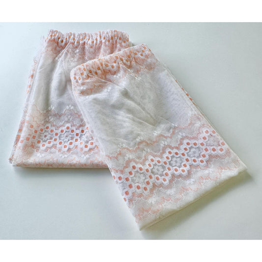 Vintage 70s curtain, white, creamy orange groovy floral pattern