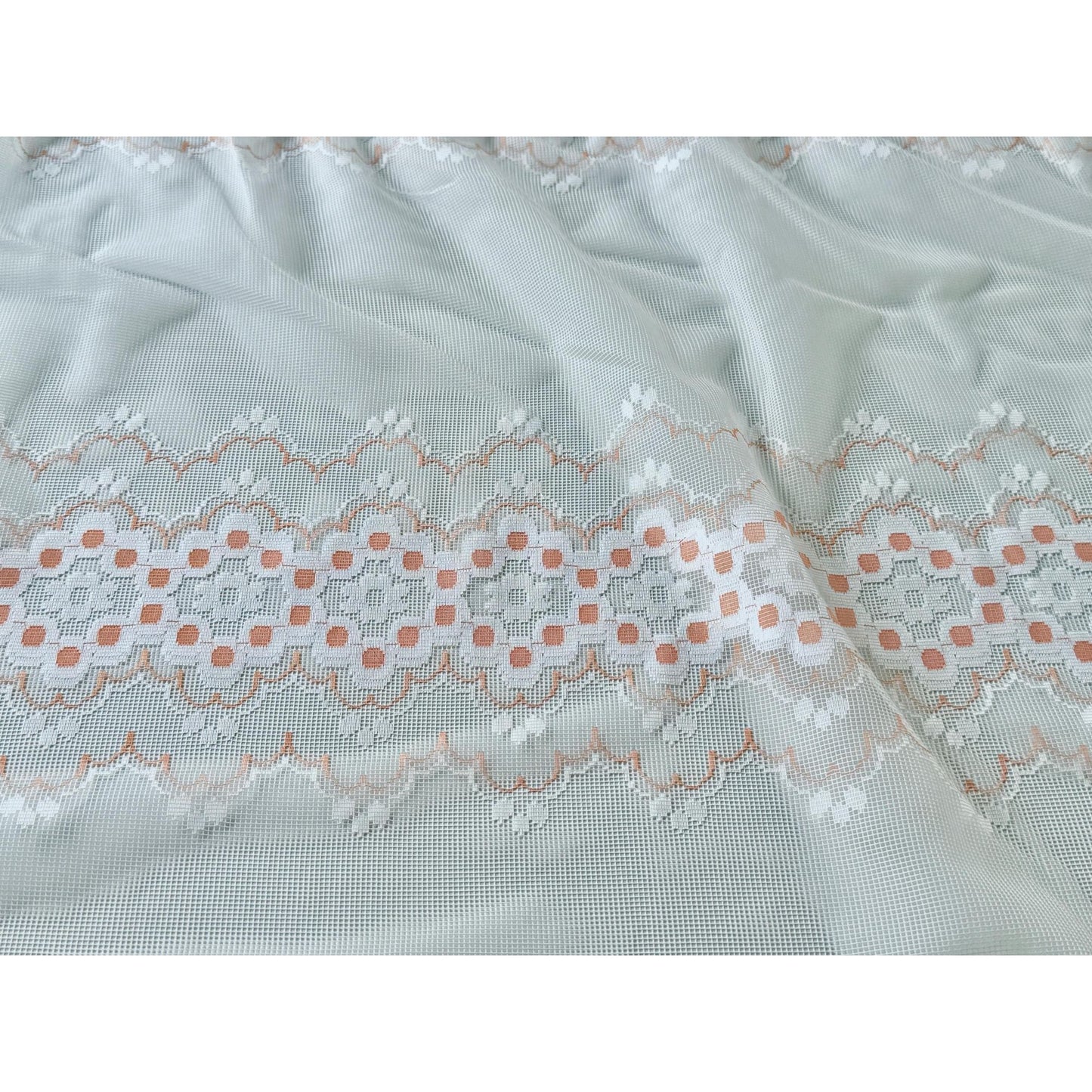 Vintage 70s curtain, white, creamy orange groovy floral pattern