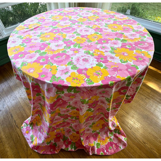 Vintage 70s fitted/bottom sheet, pink orange flowers, twin size bed, Wabasso
