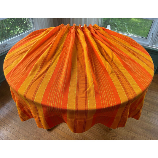 Vintage 70s pleated curtain, orange striped woven panel
