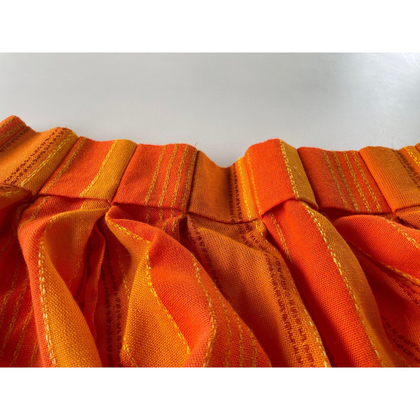 Vintage 70s pleated curtain, orange striped woven panel