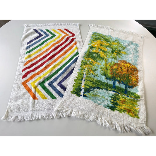 Vintage 1980s face towel, zigzag print or scenic forest, 80s hand towel, price for each, 26" long x 15.5" wide