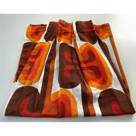 Vintage 1960s pleated curtain, orange red geometric pattern