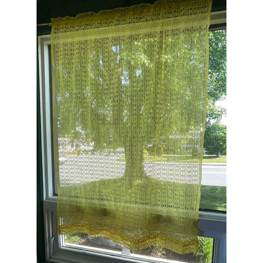Vintage 70s curtain, bright yellow mesh panel