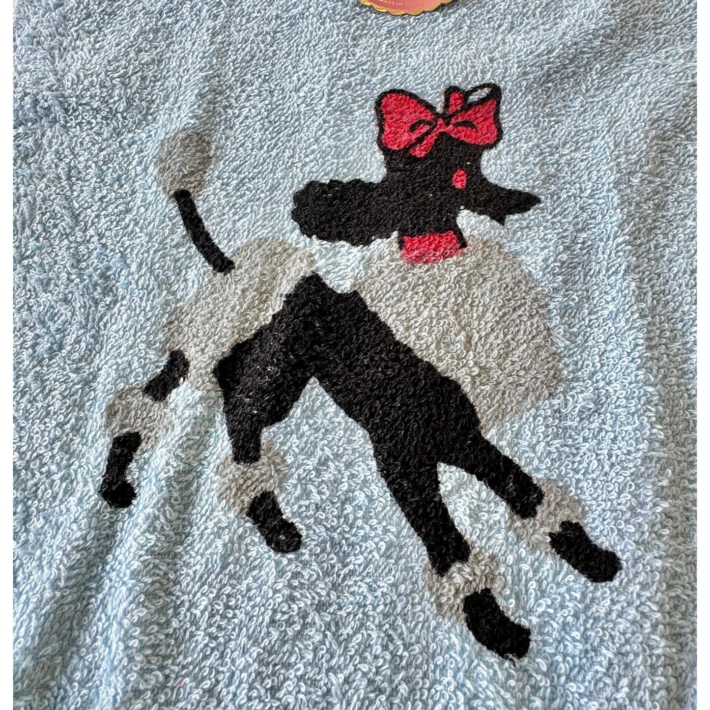 Vintage 50s hand/face towels, new with original sticker, Poodle with bow, set of 2