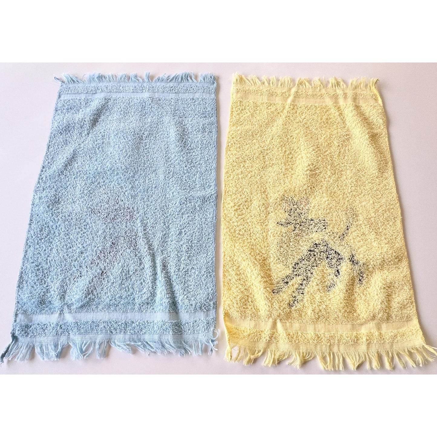 Vintage 50s hand/face towels, new with original sticker, Poodle with bow, set of 2
