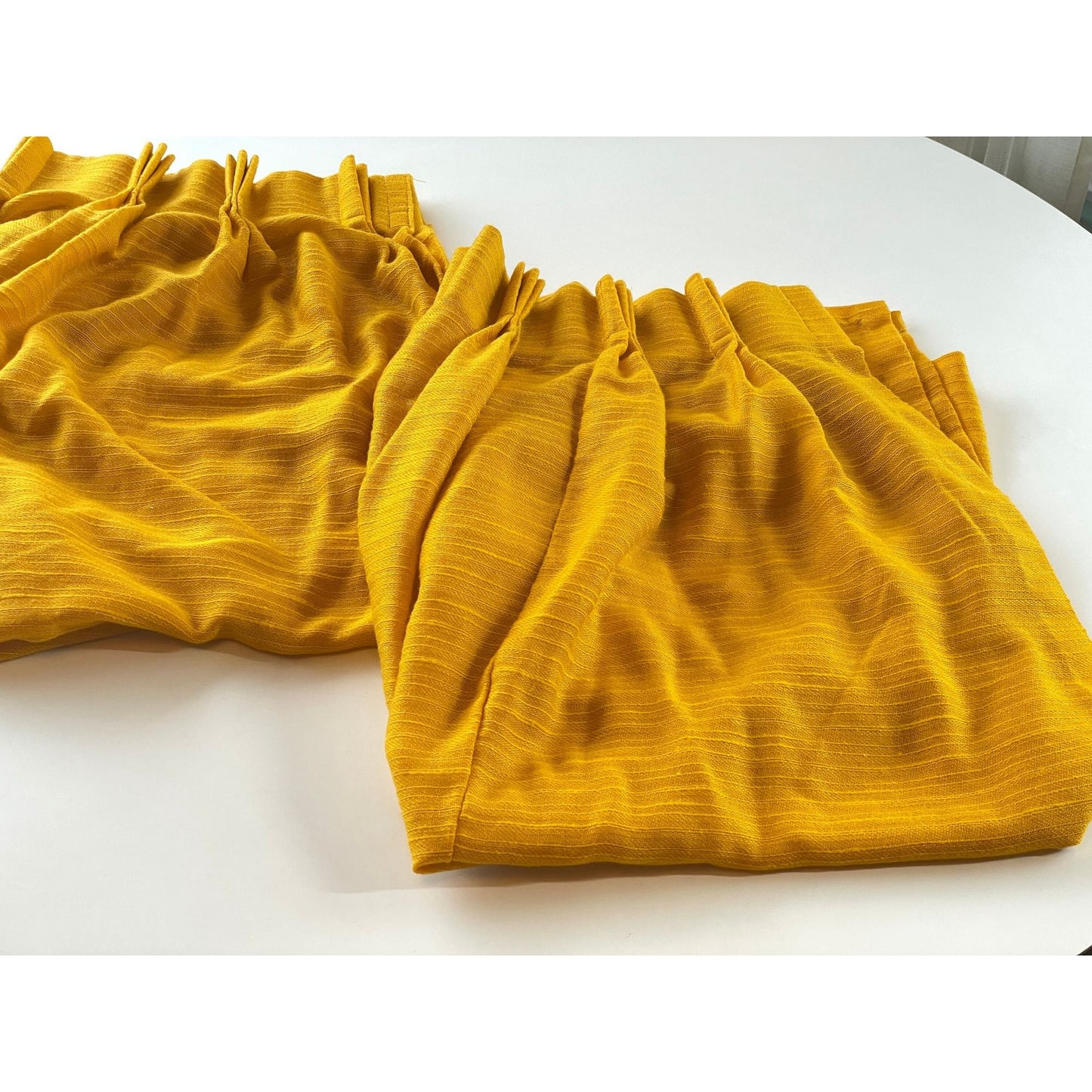 Vintage 60s pleated curtain, golden yellow, per panel
