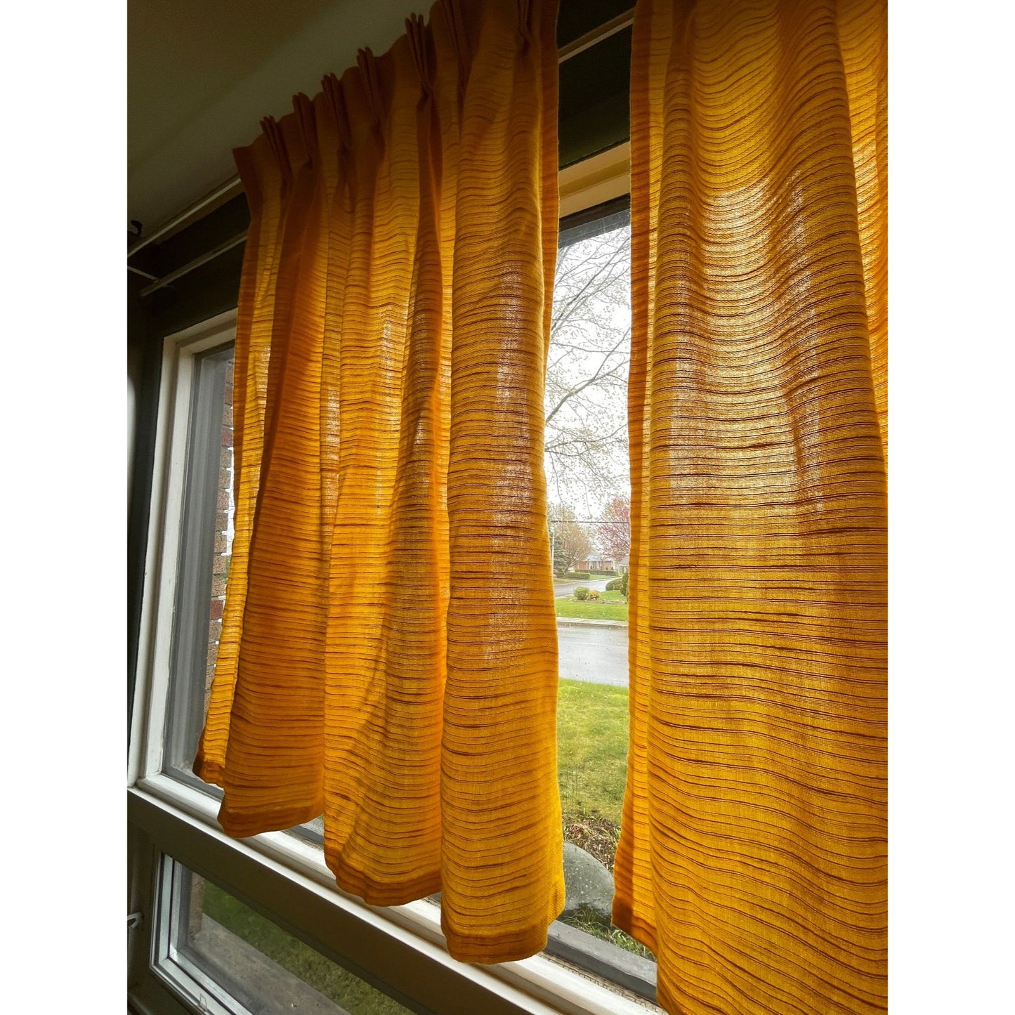 Vintage 60s pleated curtain, golden yellow, per panel