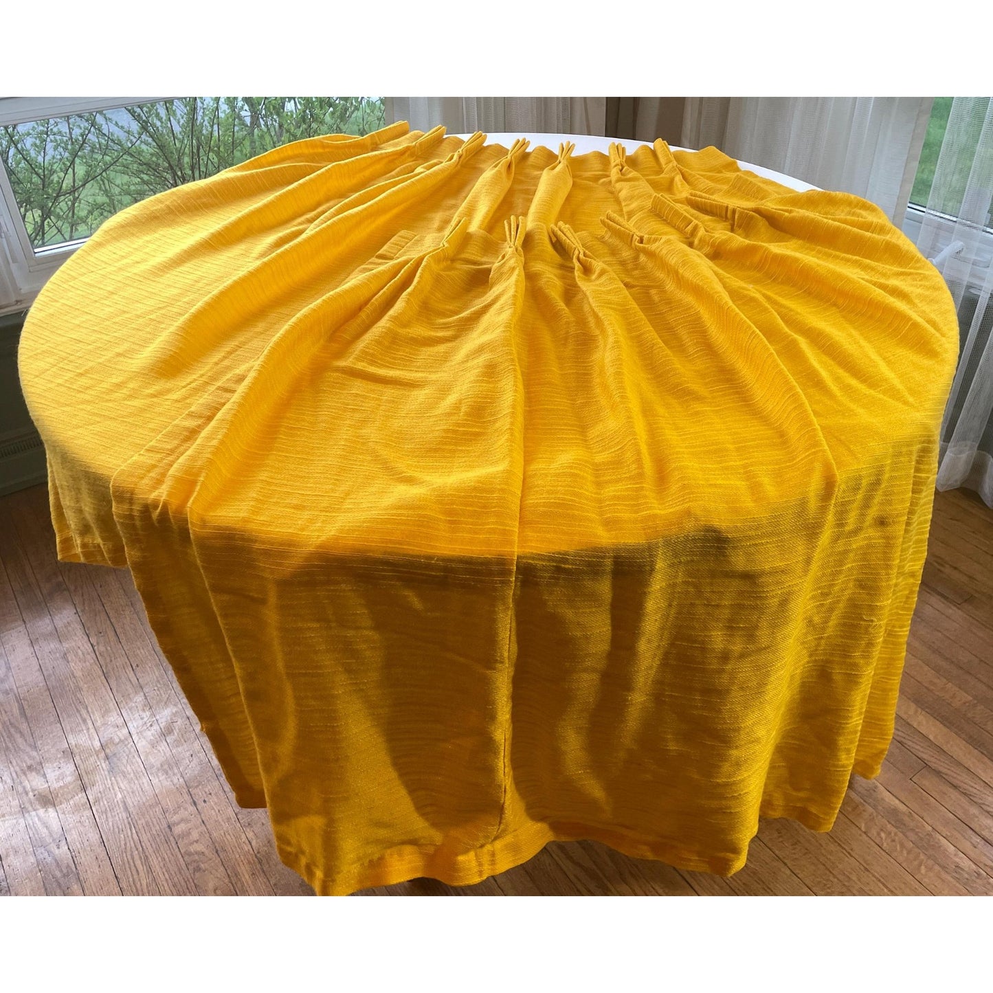 Vintage 60s pleated curtain, golden yellow, per panel