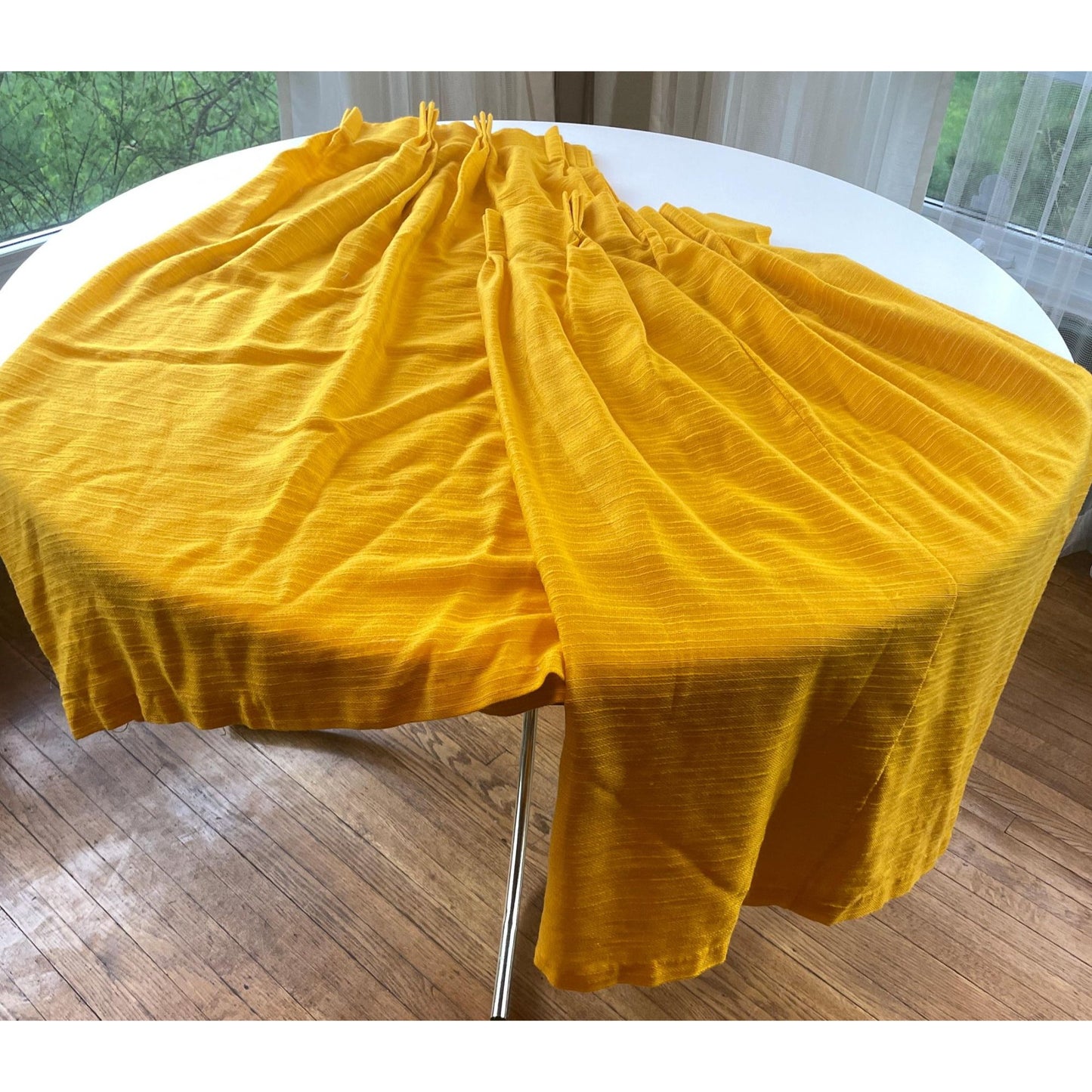 Vintage 60s pleated curtain, golden yellow, per panel