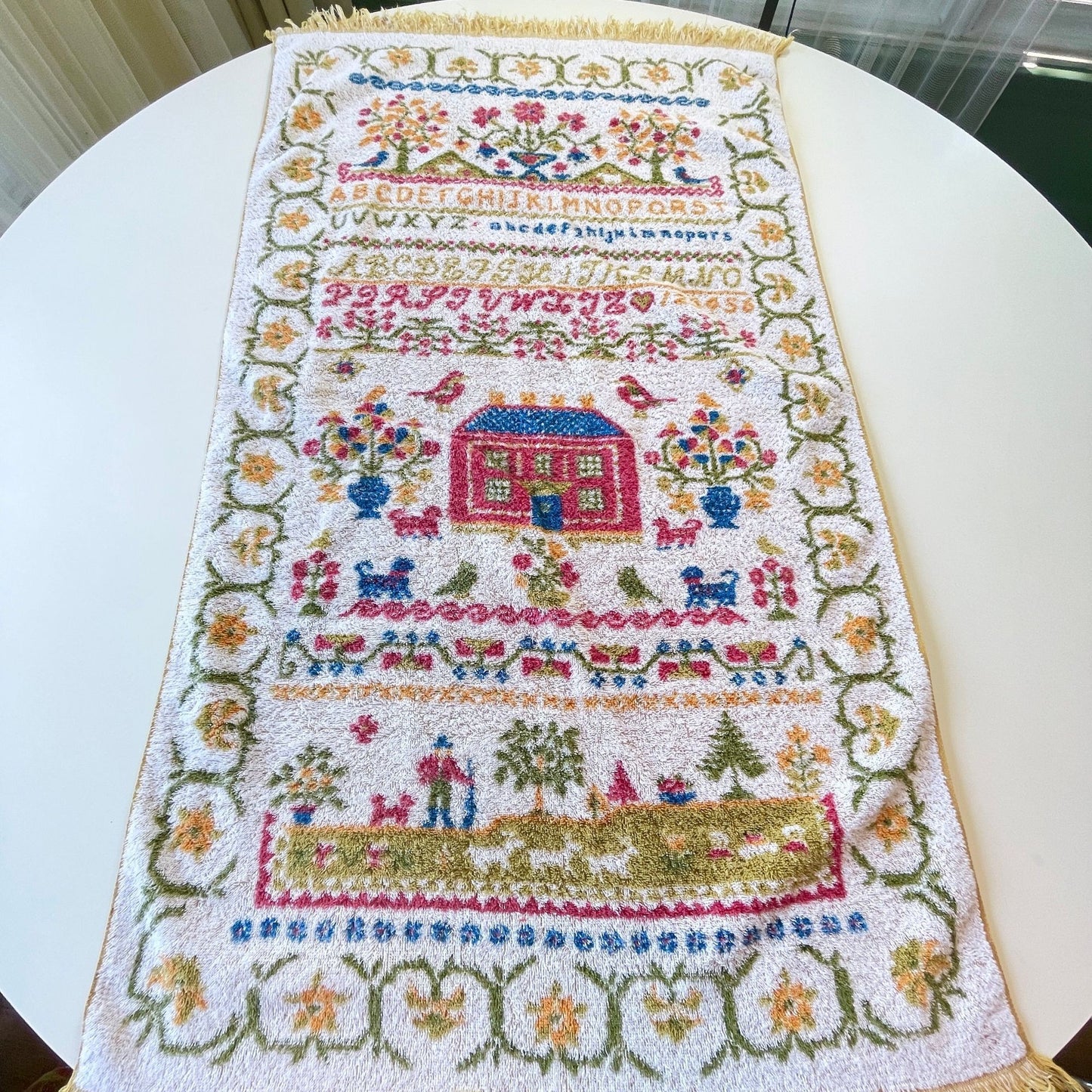 Vintage bath towel, alphabet in multiple colors, Fieldcrest