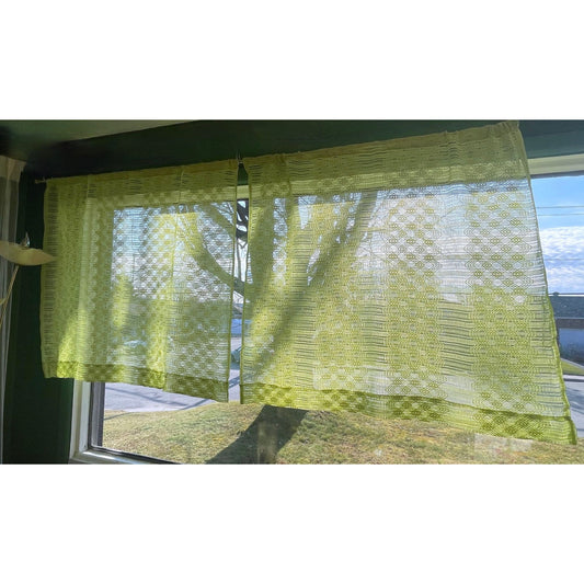 Vintage 70s mesh green sheer curtain