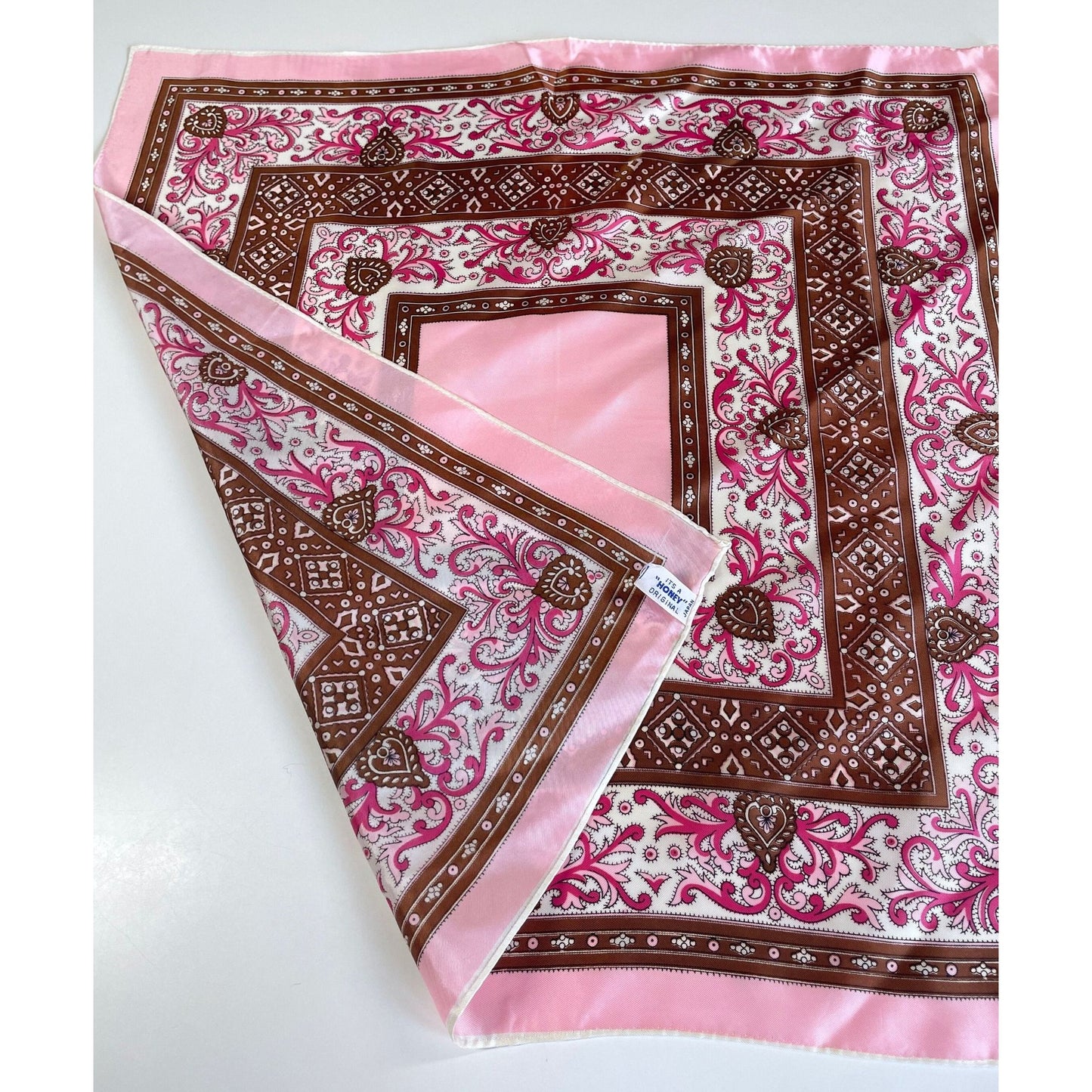 Vintage 1960s pink square scarf, Honey Original Japan