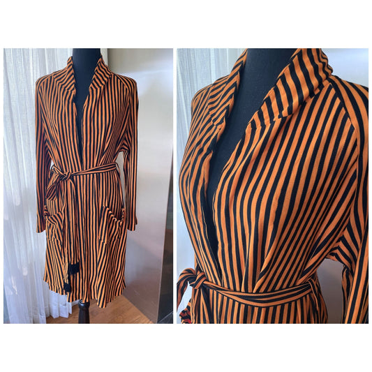 Vintage 70s robe, orange and black stripes