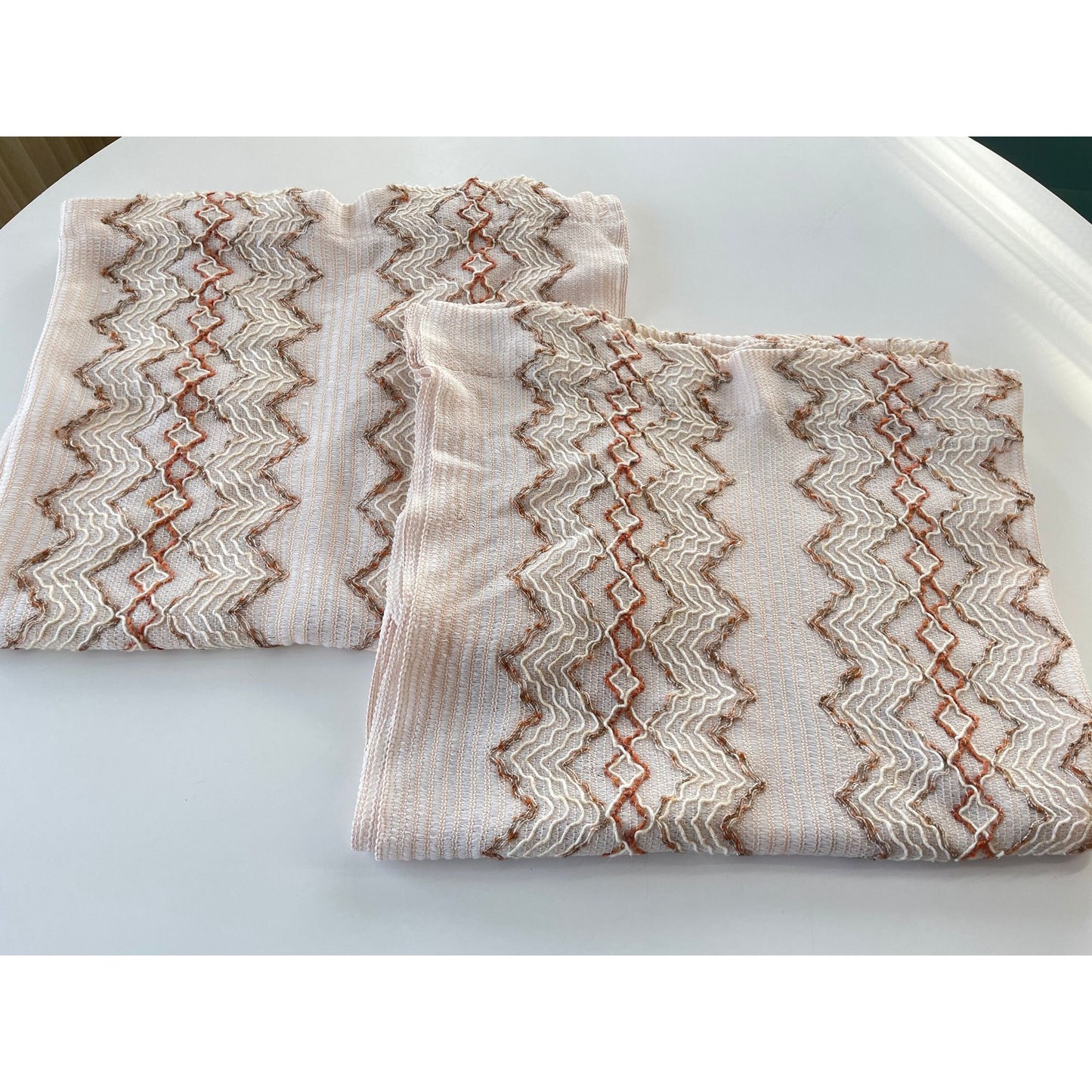 Vintage 70s net woven curtain, ecru, brown