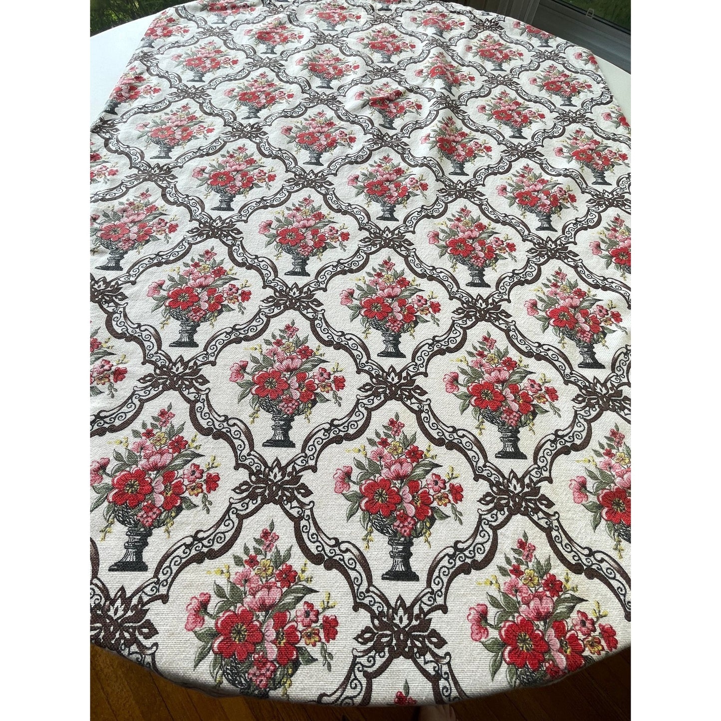 Vintage 1960s curtain, pink floral medallion