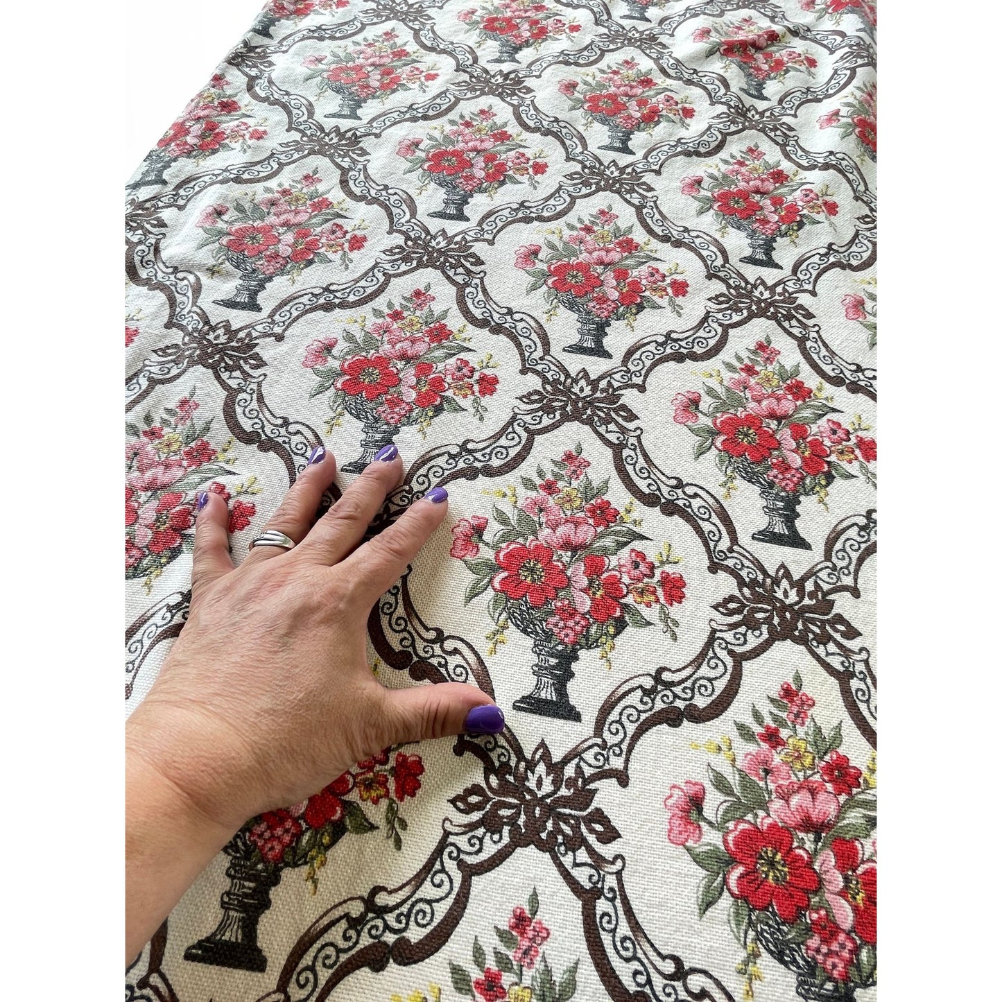 Vintage 1960s curtain, pink floral medallion