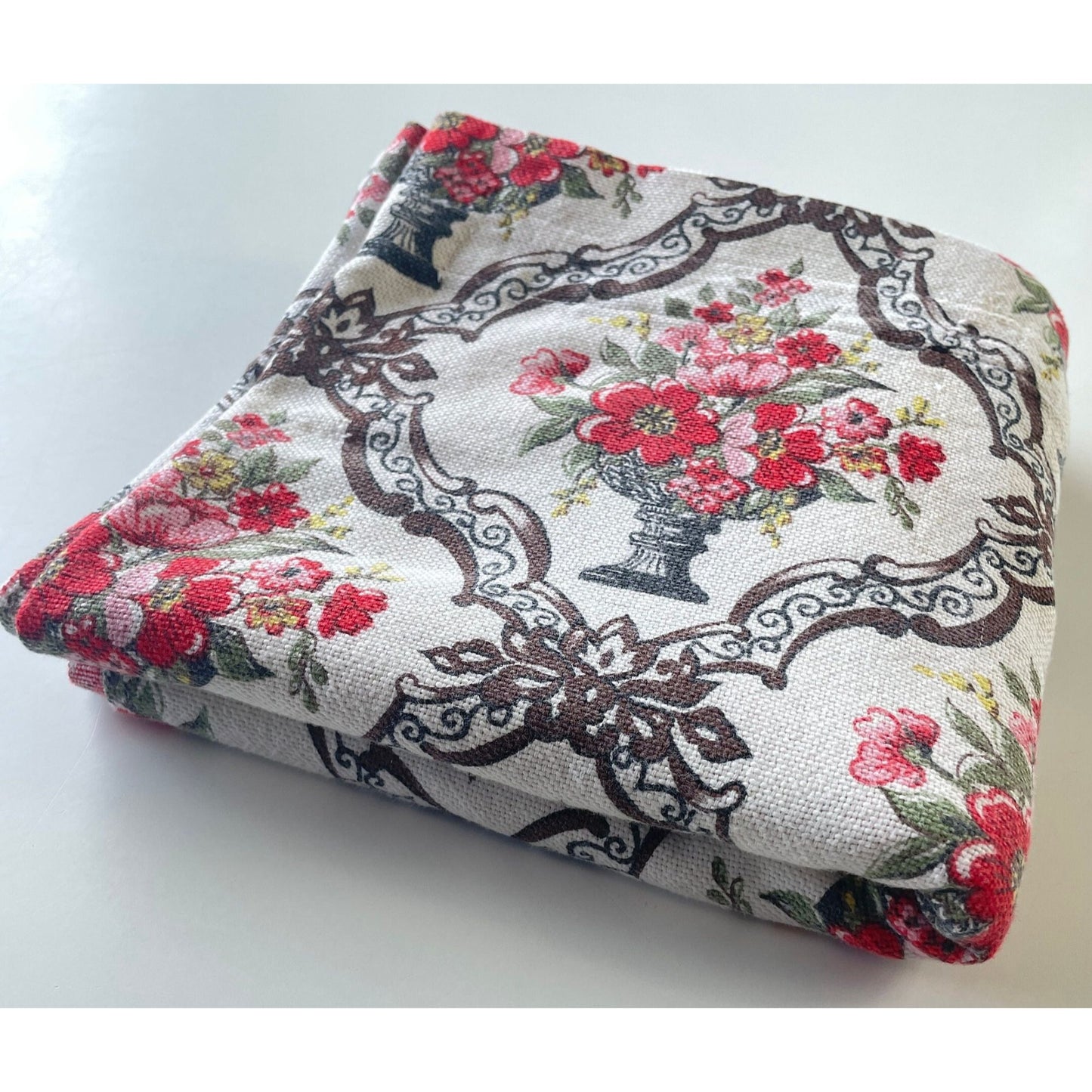 Vintage 1960s curtain, pink floral medallion