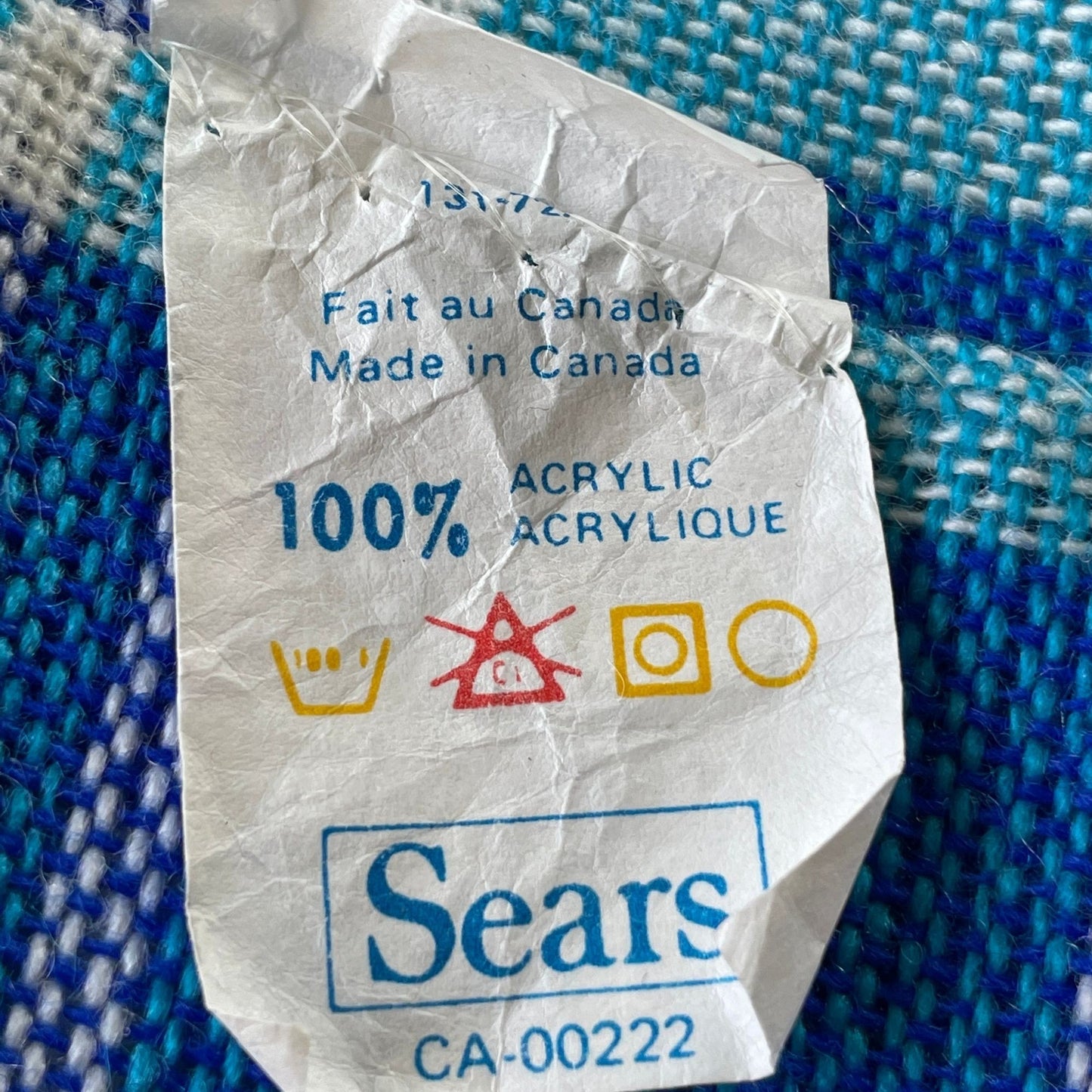 Vintage 80s pleated curtains, blue plaid, Sears