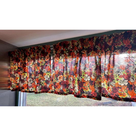Vintage 60s pleated panels, bold orange green floral