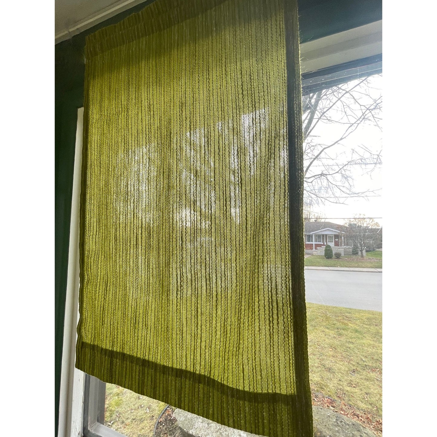 Vintage 70s net avocado green curtain