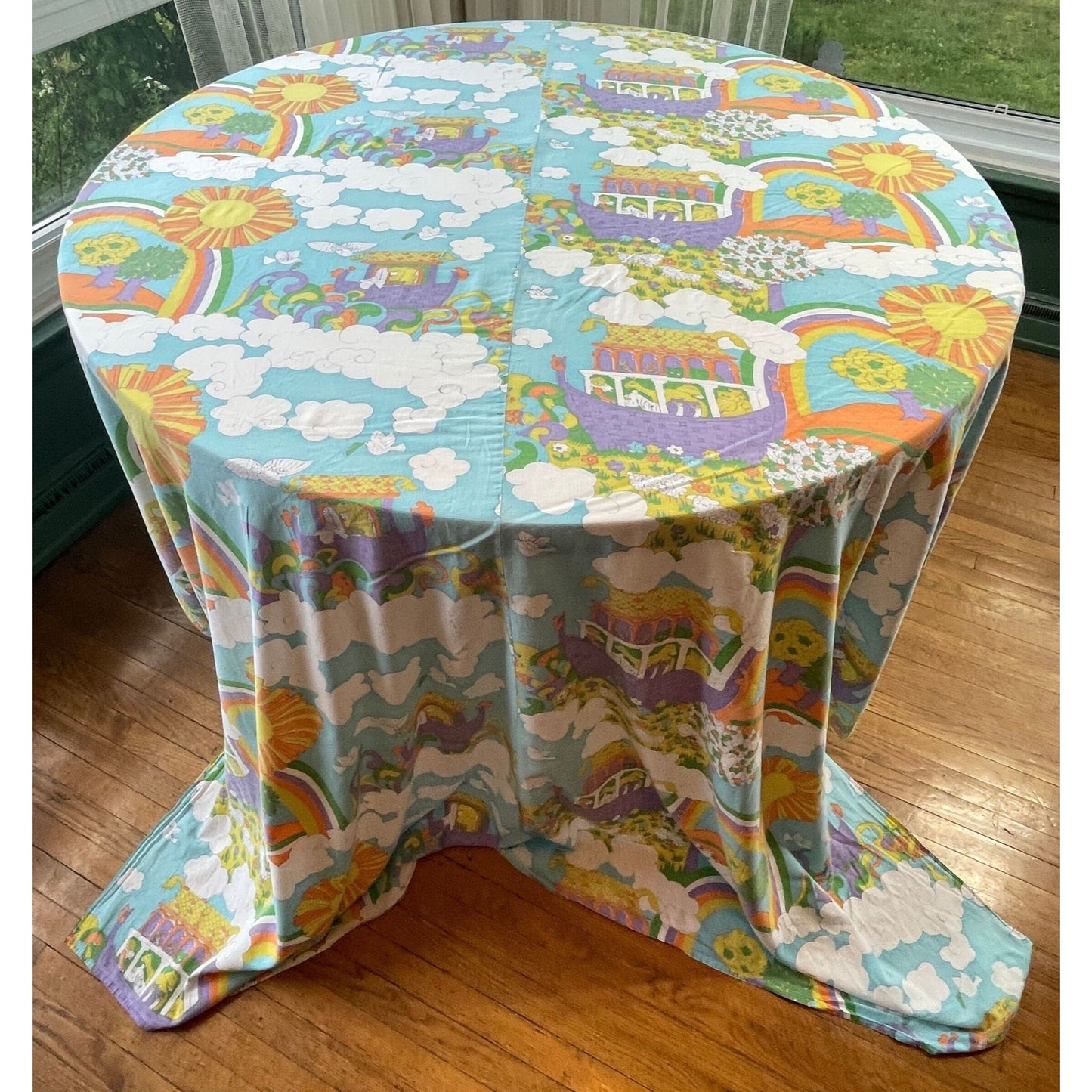 Vintage 70s flat sheet, Sears' Noah's Ark, twin size
